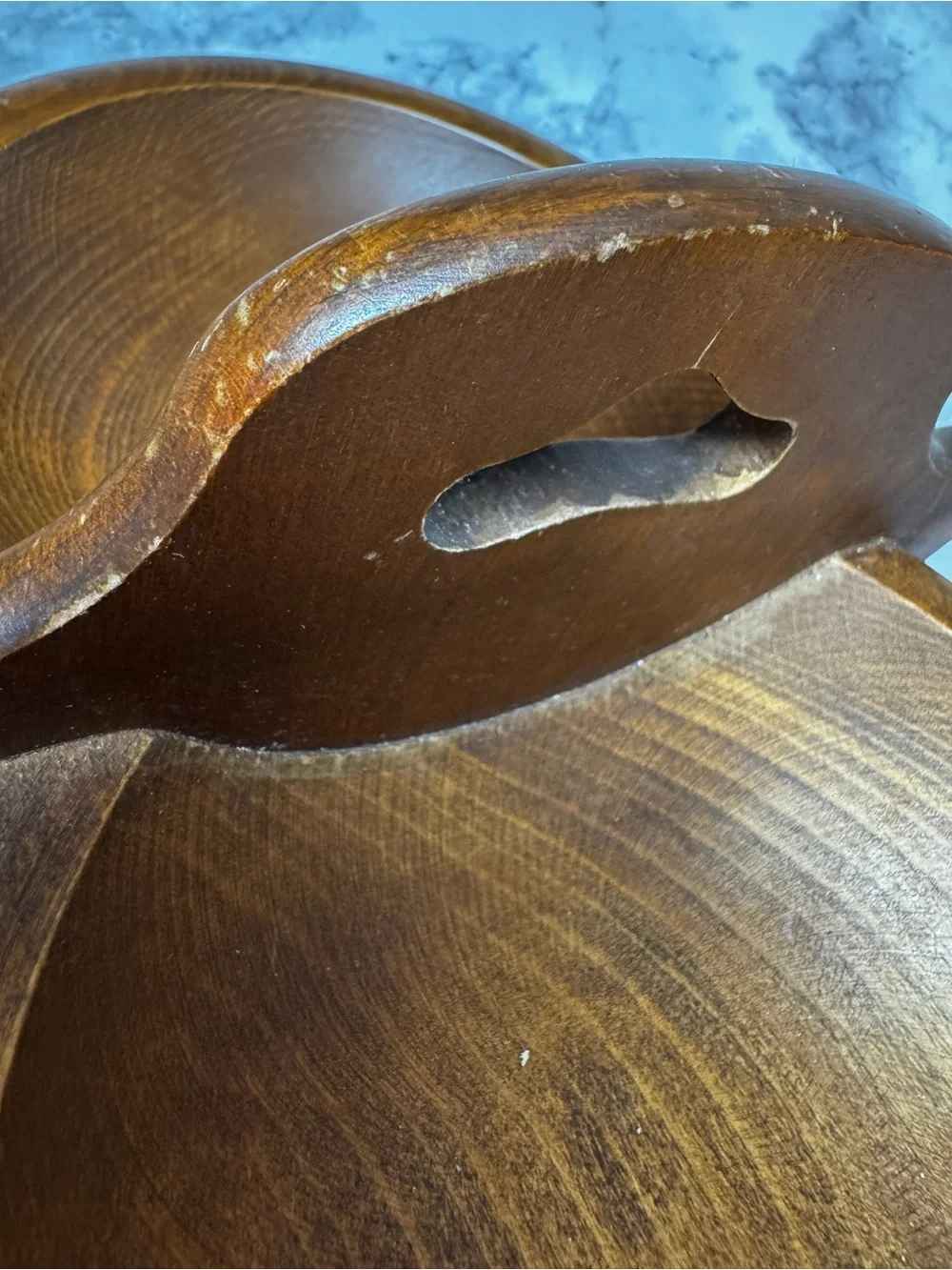 Lot of 2 Monkey Pod Light/Dark Wood Serving Bowls Tray